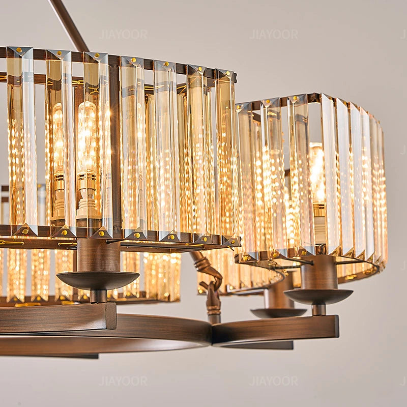 lustre moderne suspension bronze doré ampoules e14 chaines transparentes verticales 105 55cm