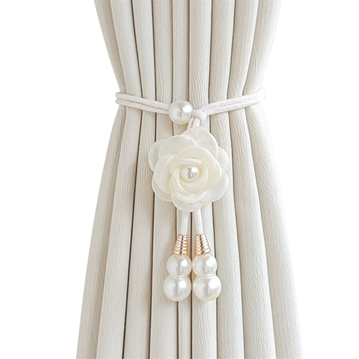 rideaux polonais fleurs relief soie nacrées corde tressée élégant accessoires décoratifs pastel doré