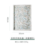 plateau moderne décoratif poignées couleur bleu clair vert beige feuilles saule mosaïque transparent opacité