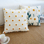 housse coussin brodée fleur blanche marguerite décoration maison salon blanc opacité décorative fixations deux