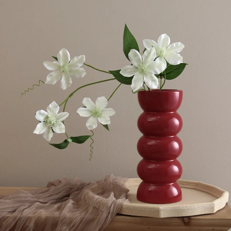 vase décoratif céramique moderne rouge noir fleurs artificielles boudiné opaque simple elegance