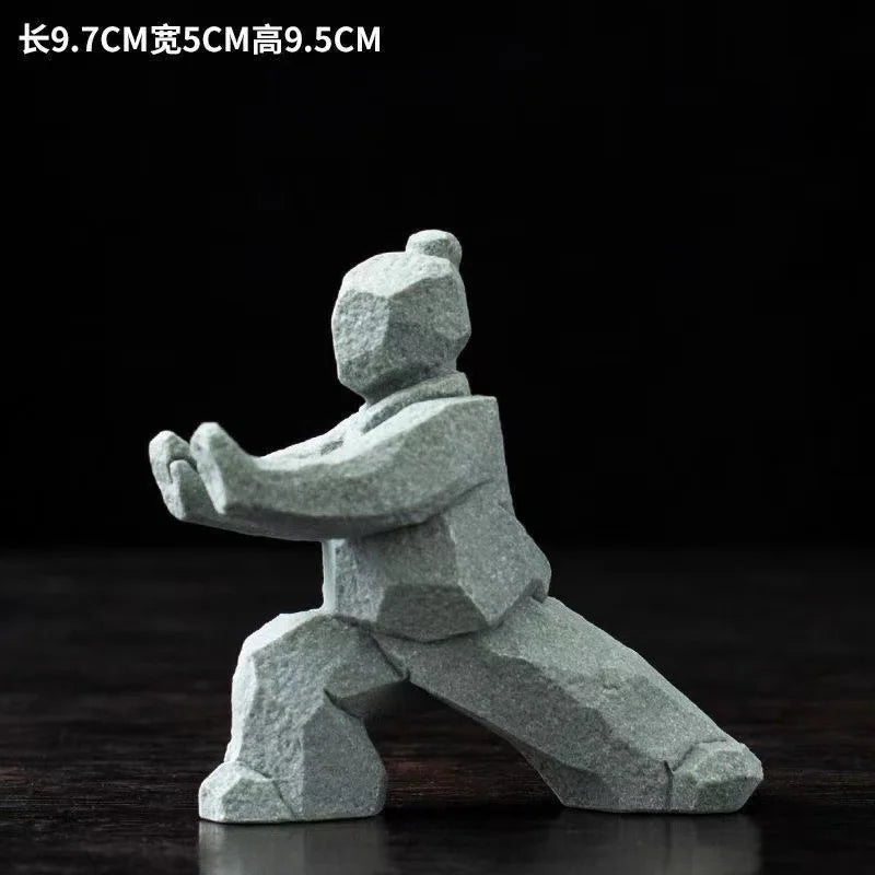 statues arts martiaux traditionnelles gris clair texture granite opaques artisanal modernes motifs traditionnels