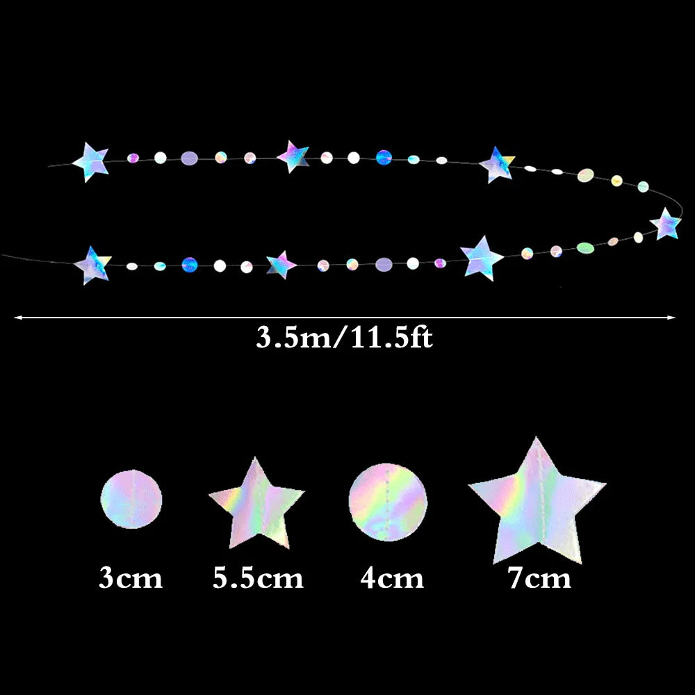 guirlande décorative festif étoiles lunes cercles iridescent mariage anniversaire eid mubarak holographique brillant