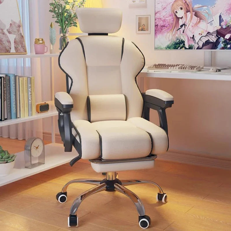 chaise moderne simili cuir beige bras amovibles repose pieds ajustable roulettes