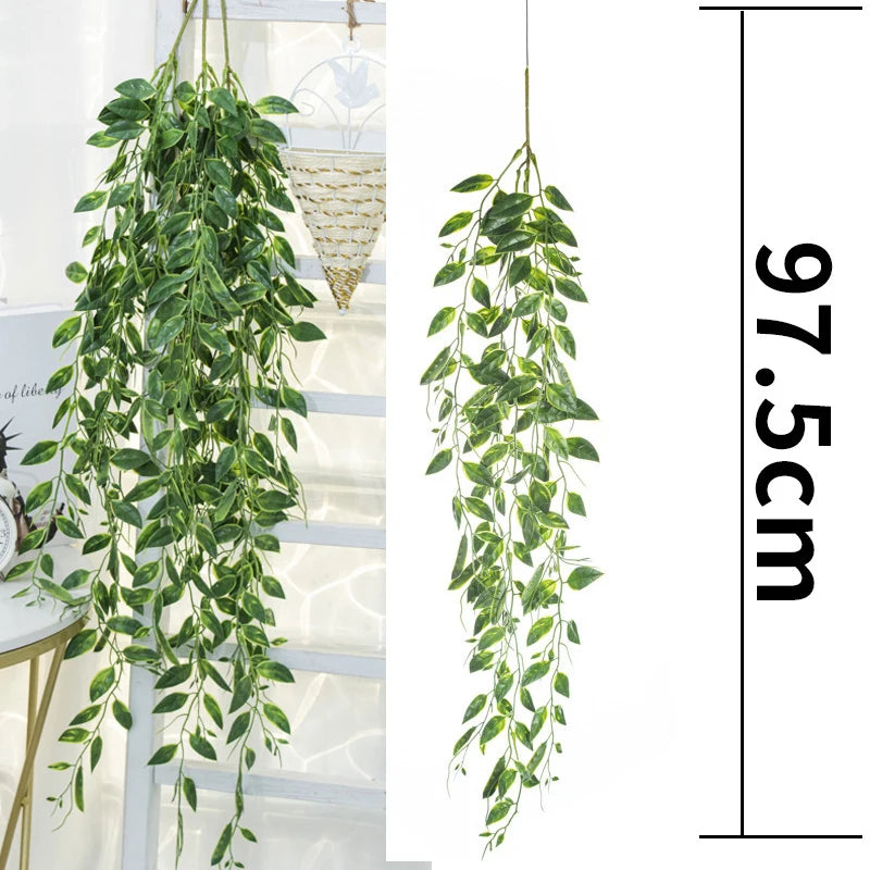plantes artificielles suspendues feuilles vertes modernes décoratives extérieures accrochées ovales veinées opaques vivantes