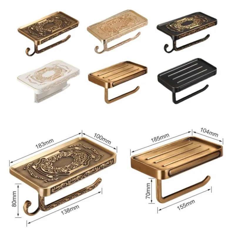 porte savon mural vintage ornements floraux porte rouleau papier toilette bronze blanc noir classic