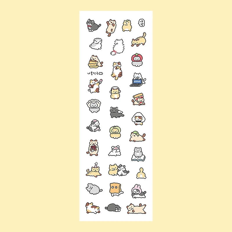 sticker kawaii animal mignon dessin animé rose blanc bleu vert gris noir adhésif personnages