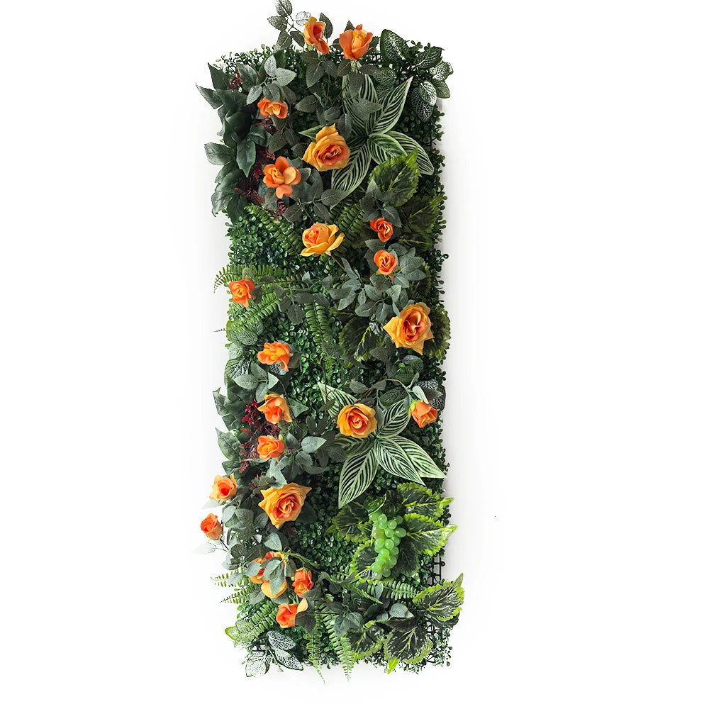 panneau végétal artificiel fleurs roses feuilles vertes décoration murale jardin mariage extérieur intérieur moderne