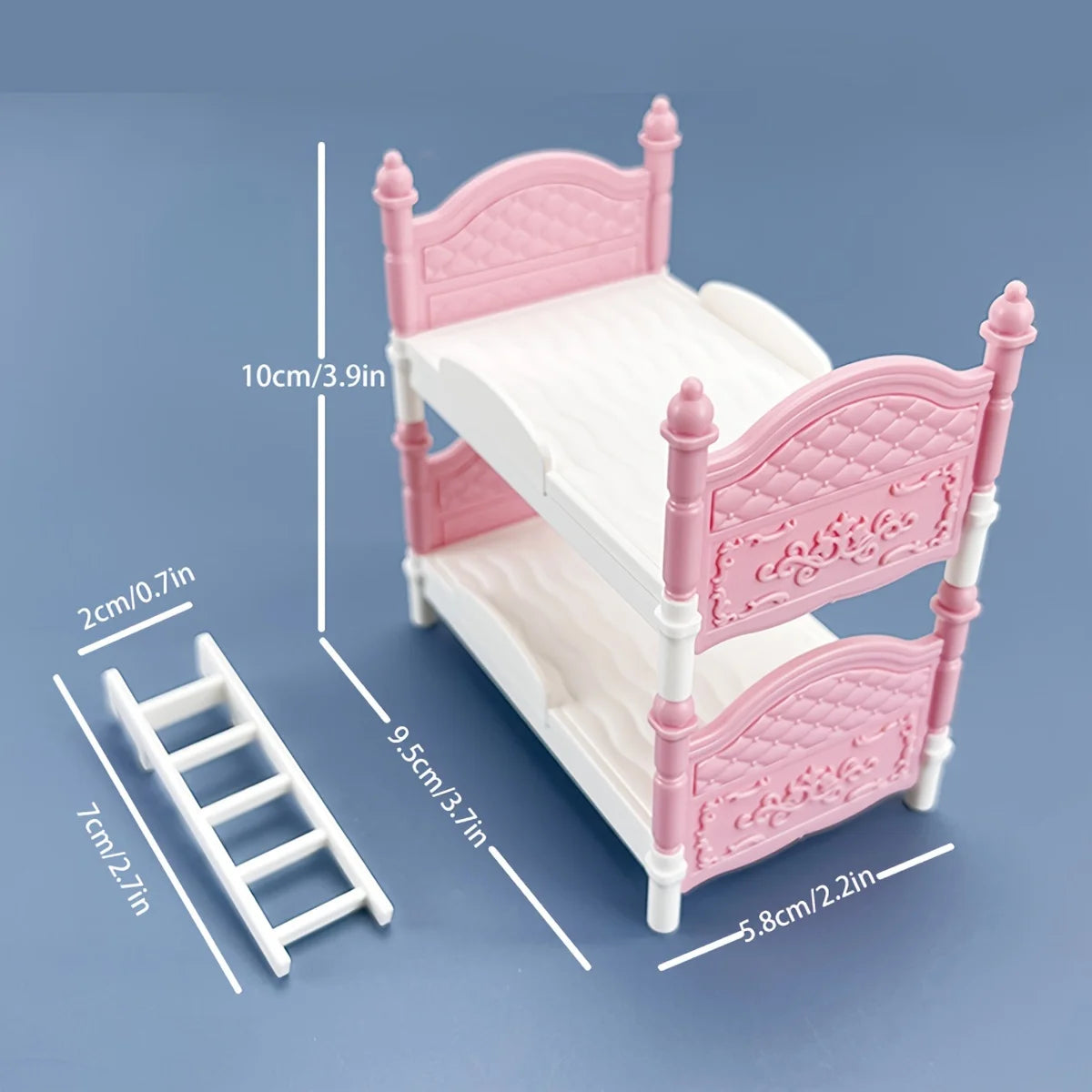 lit superposé poupées rose blanc tapis animal classique matelas floral chambre enfant jouets miniatures