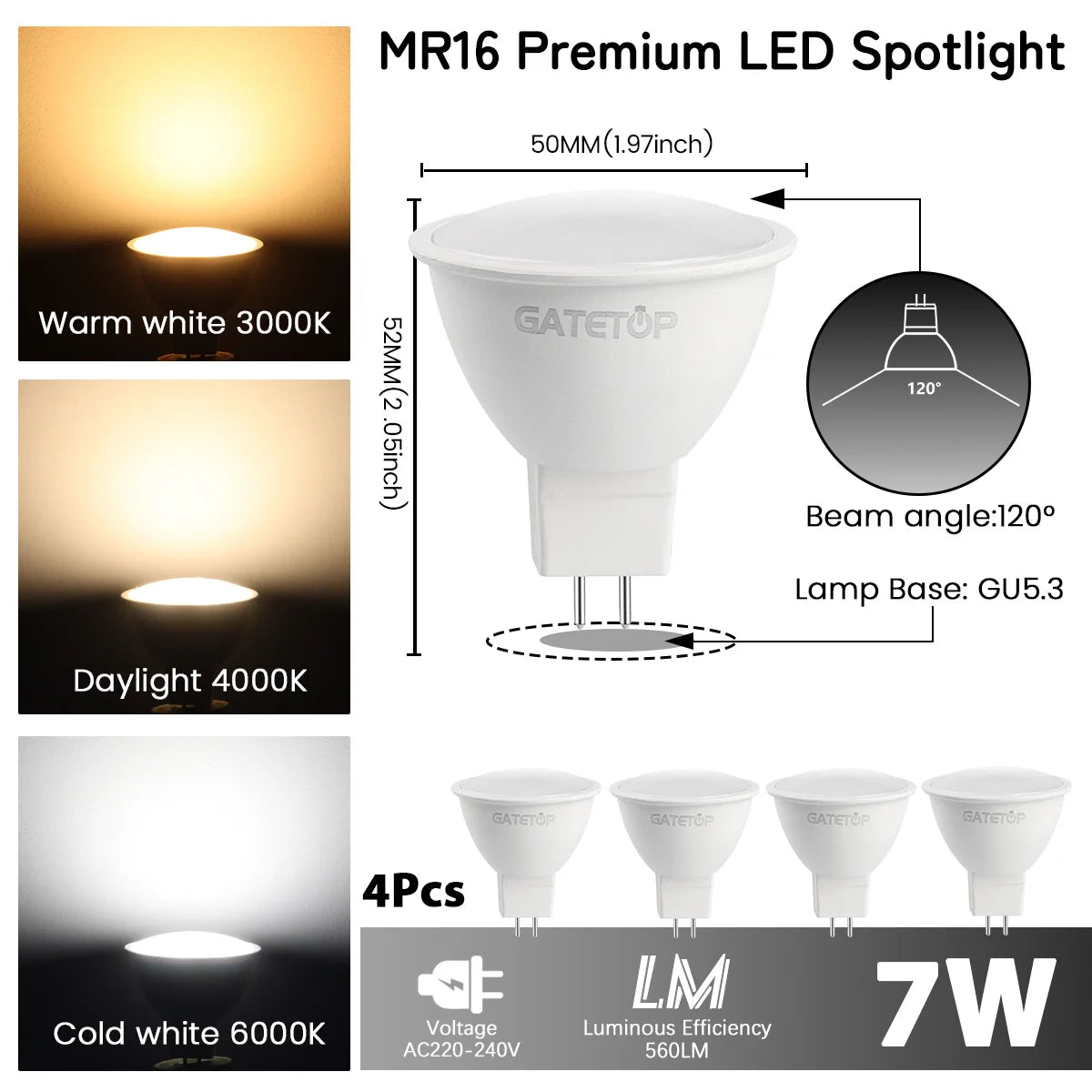 ampoules led blanc modernes gu10 gu11 mr11 35mm 50mm 220v 240v 6000k 3000k