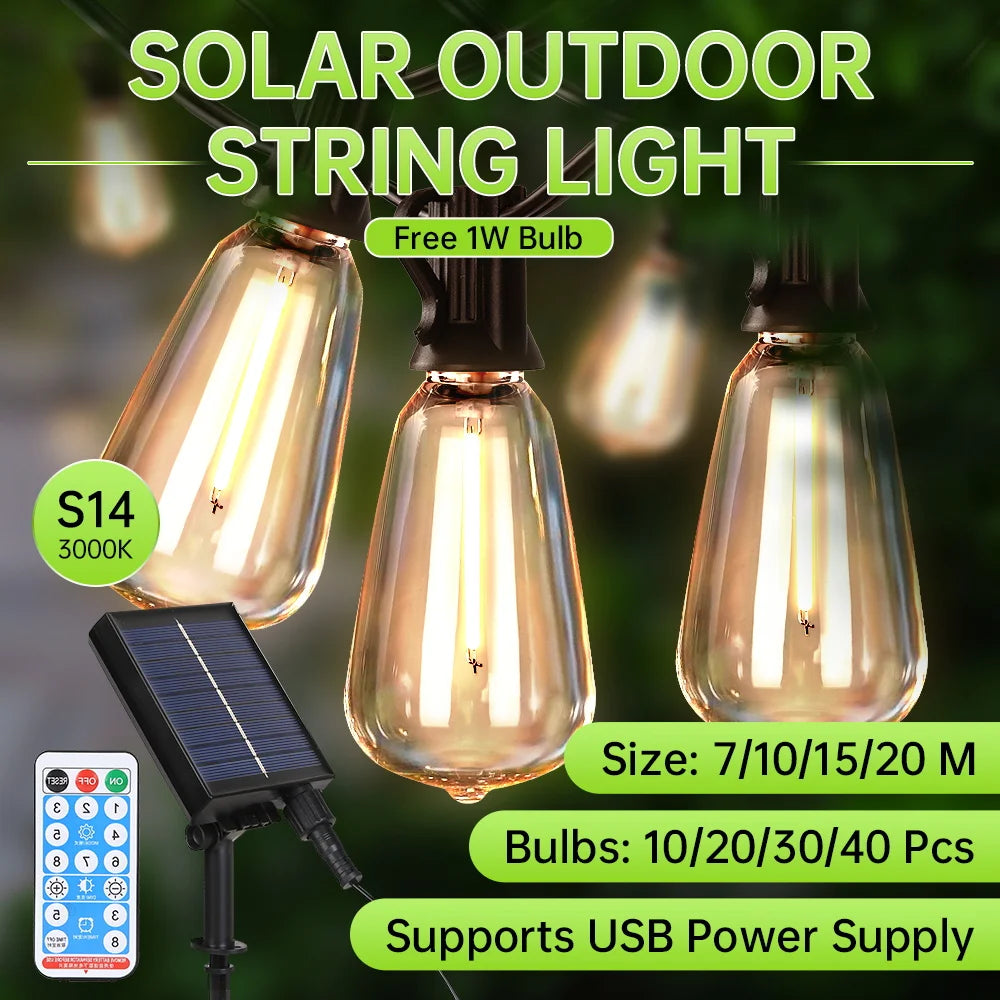 guirlande solaire extérieure jaune ampoules vintage 20m 42 ampoules led ip65