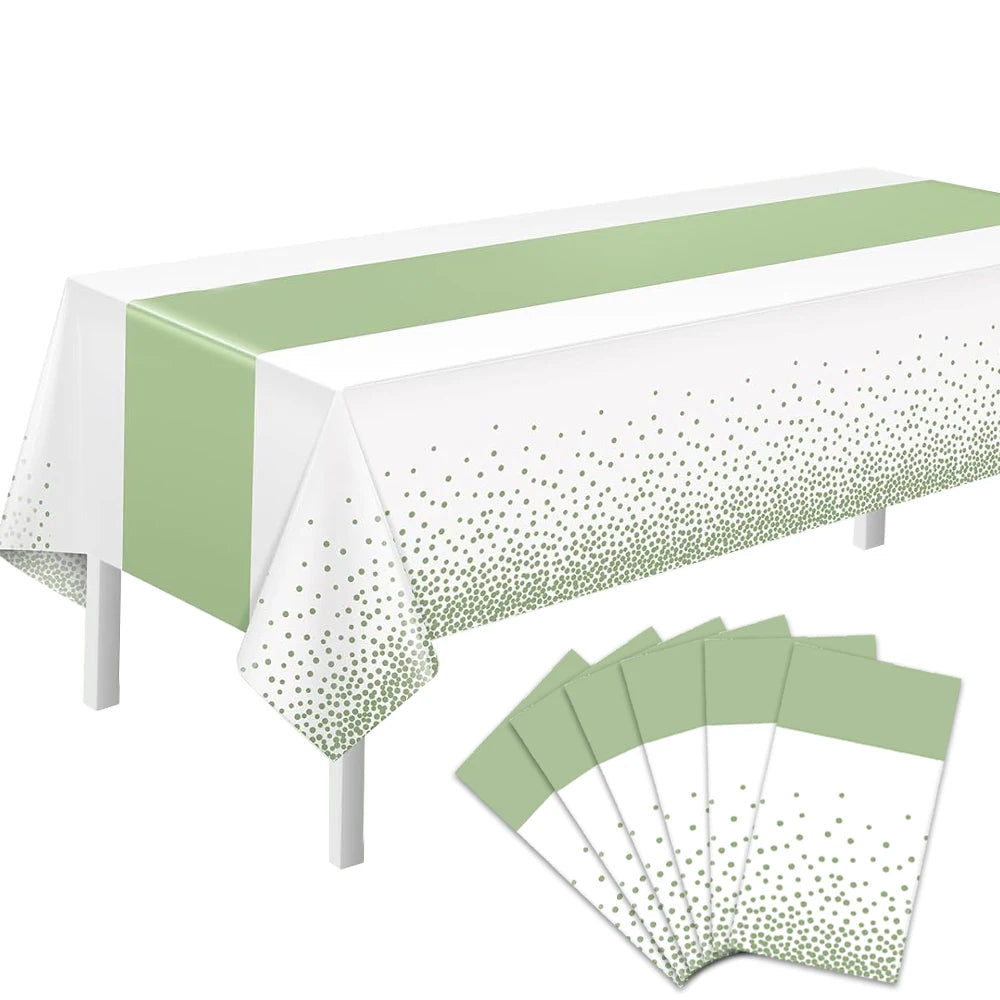 nappe blanche étoiles dorées chemin table vert satiné festif anniversaire mariage enfantsDecorationTableFestiveModernestyleSageGreen