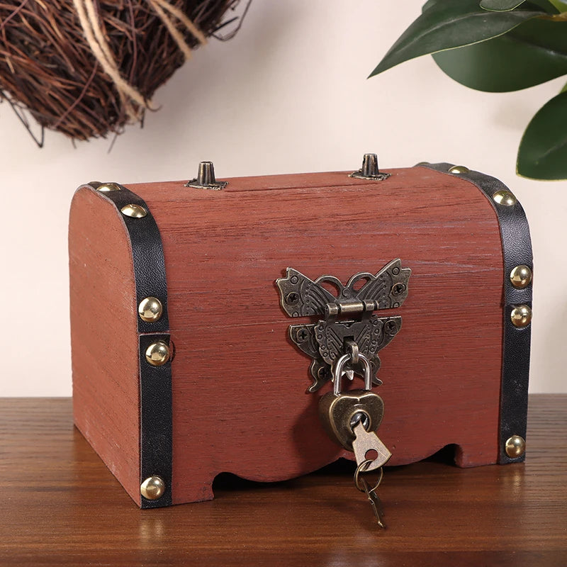 coffre bijoux vintage bois naturel cuir noir dorés cadenas clés poignée rustique