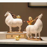 statues chevaux décoratives asiatiques blanc orange figurines humaines petits ornements dorés