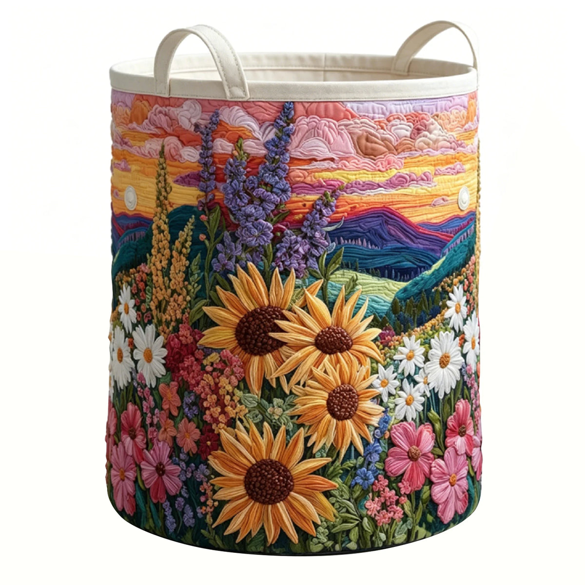 panier linge pliable multicolore paysage floral moderne anneaux métalliques poignées réutilisable polyester chambre enfant