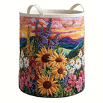 panier linge pliable multicolore paysage floral moderne anneaux métalliques poignées réutilisable polyester chambre enfant