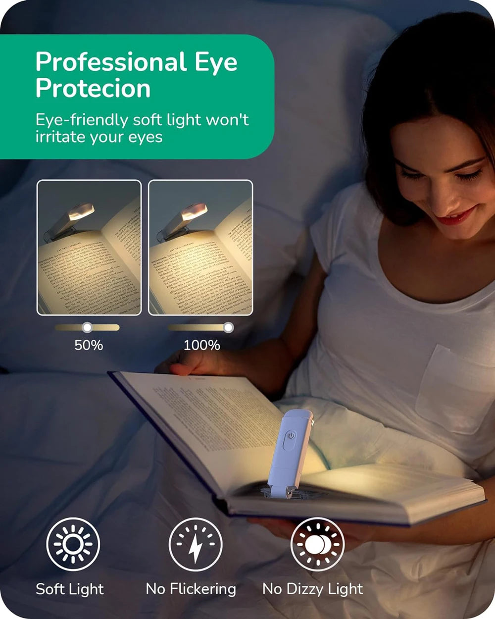 lampe lecture led rechargeable usb protection yeux portable clip mat blanc moderne adjustable brightness