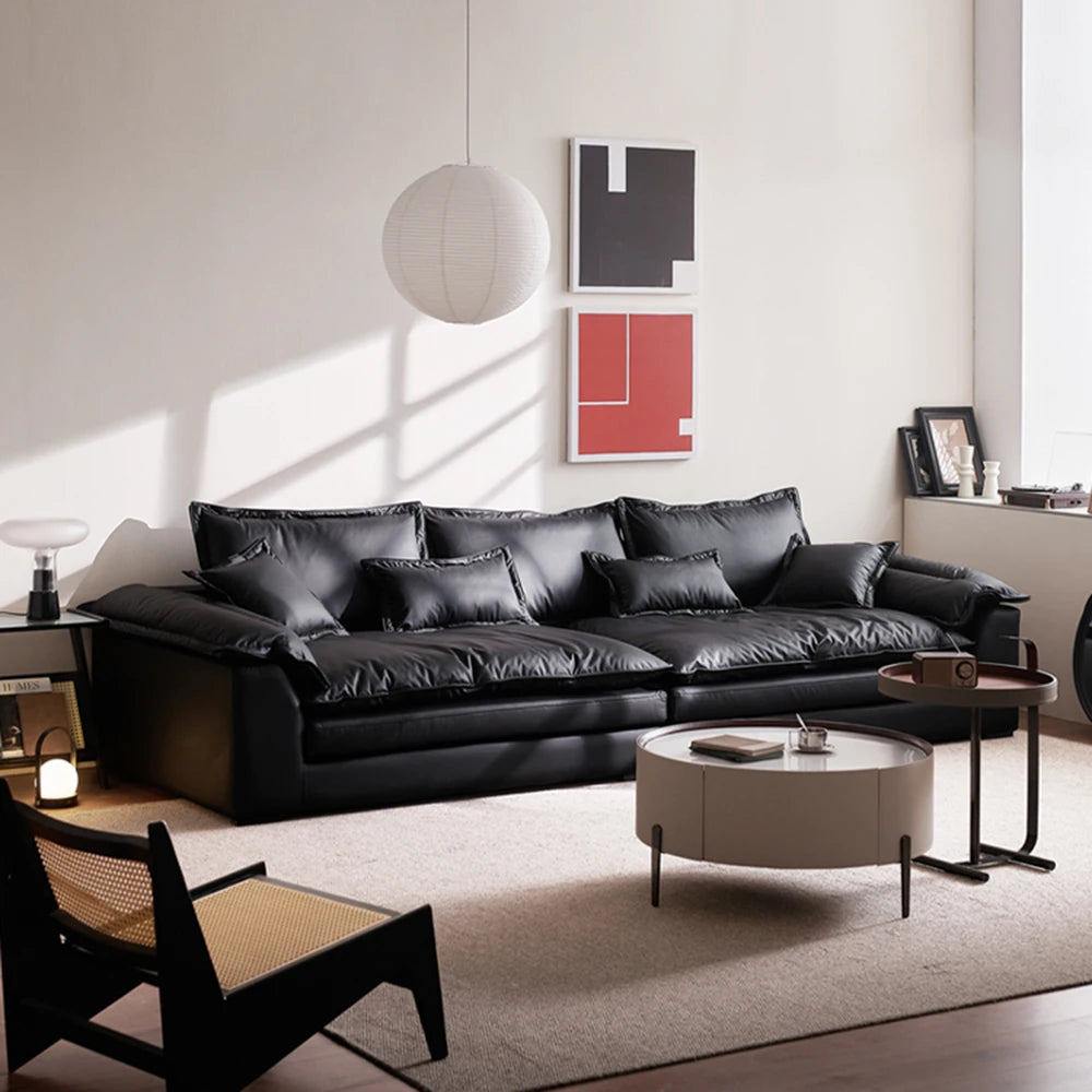 canapé d'angle simili cuir noir moderne salon scandinave minimaliste 2m 2.4m 3m