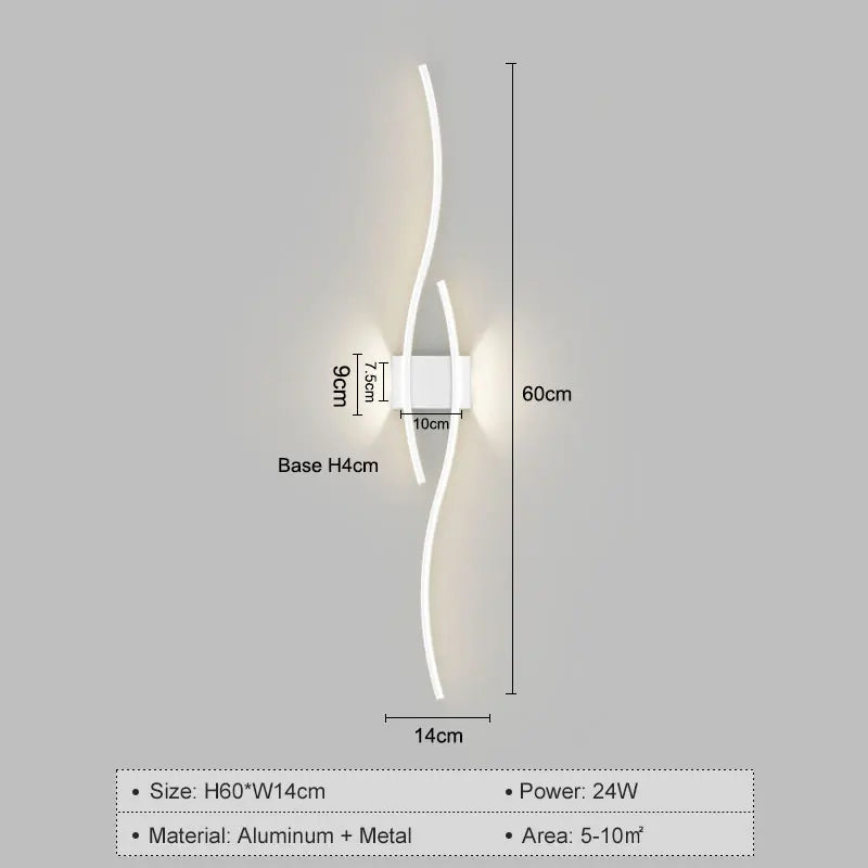 applique murale led moderne blanche dorée ondulé éclairage chambre cuisine étude entrée