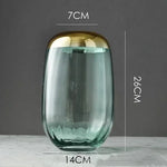 vase transparent moderne fleurs artificielles bleu doré élégant bouche vase 10cm largeur 16cm hauteur