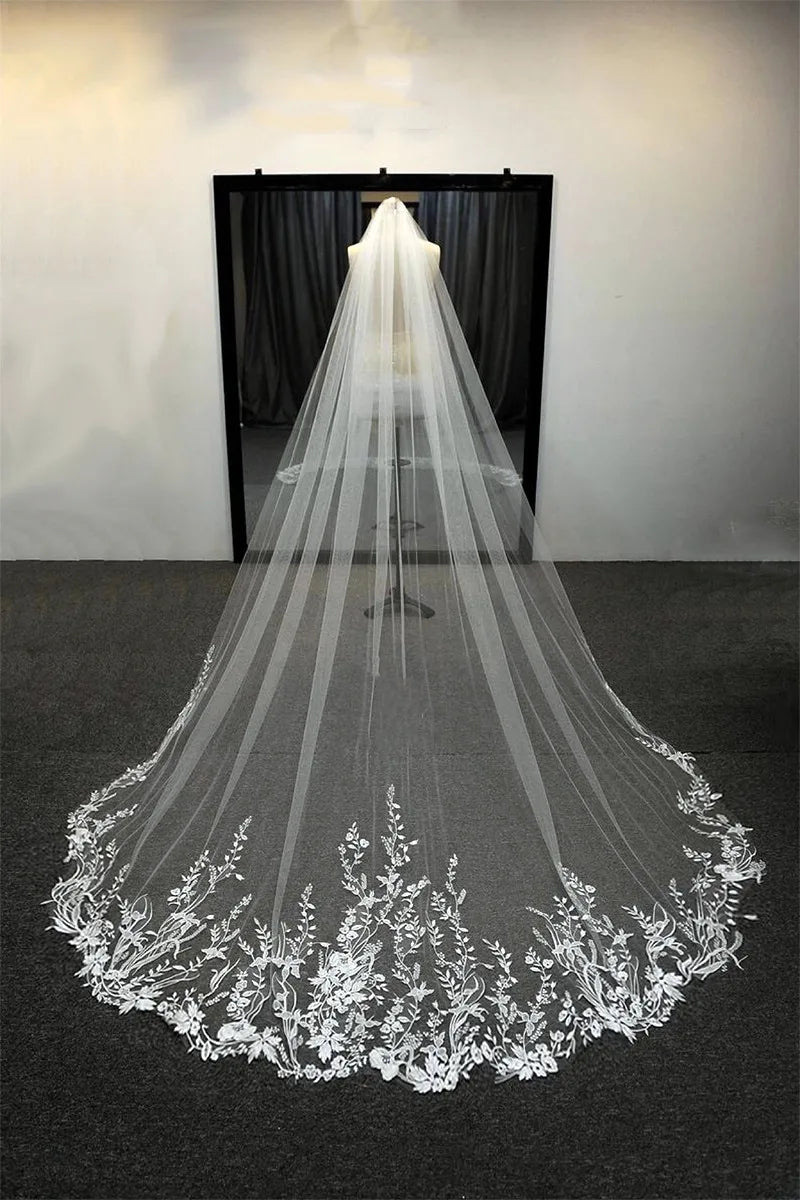 voile mariée off white broderie florale transparente classique clips métalliques unique femme adulte