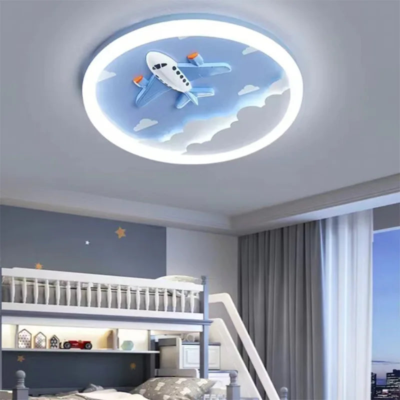 plafonnier led moderne enfantin avion nuages licorne astronaute ours étoiles bleu blanc rose gris