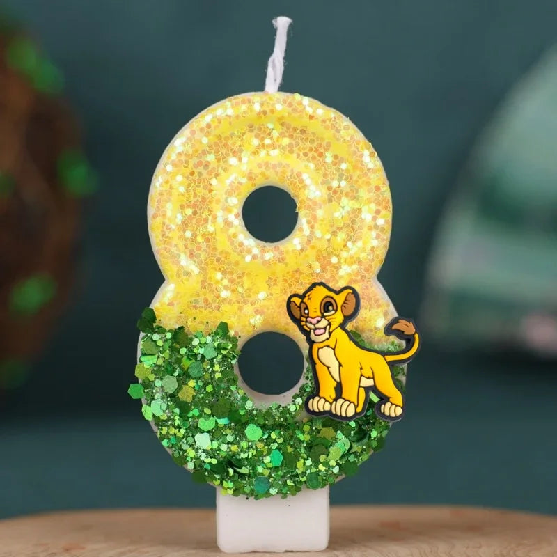 bougies numériques animales paillettes lion jaune vert anniversaire enfant festive