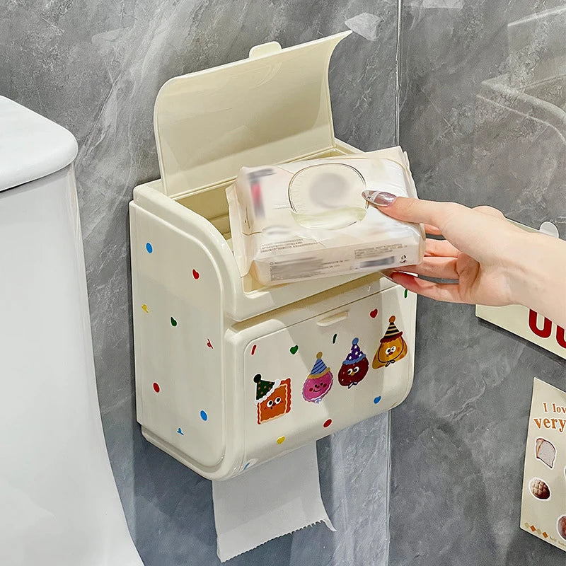 rangement mural moderne porte papier toilette blanc cassé points colorés fixation sans perçage mignon