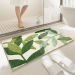 tapis bain antidérapant polyester feuilles fleurs happy moderne décoratif facile nettoyer