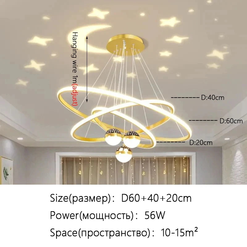 suspension lumineuse moderne or blanc anneaux superposés intérieur chambre salon