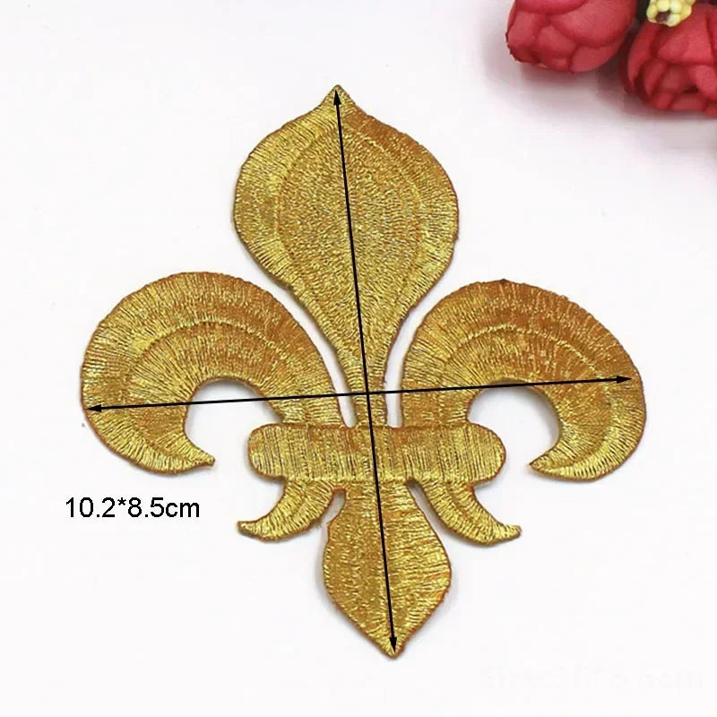 dentelle brodée fleur lys or argent polyester appliques patchs coudre broderie ecussons motifs ornements