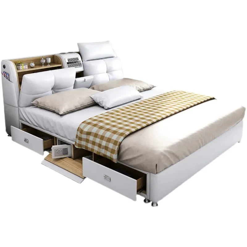 lit moderne blanc simili cuir rangements tiroirs 180cm 200cm