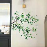 sticker mural feuilles branches naturel adhésif vert brun réaliste salon bain