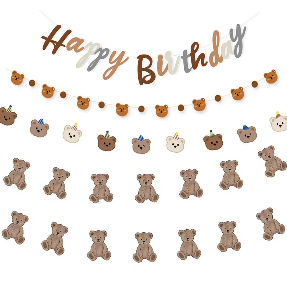 guirlande décoration fête anniversaire ours marron lettre happy birthday papier qualite haute enfants ballons