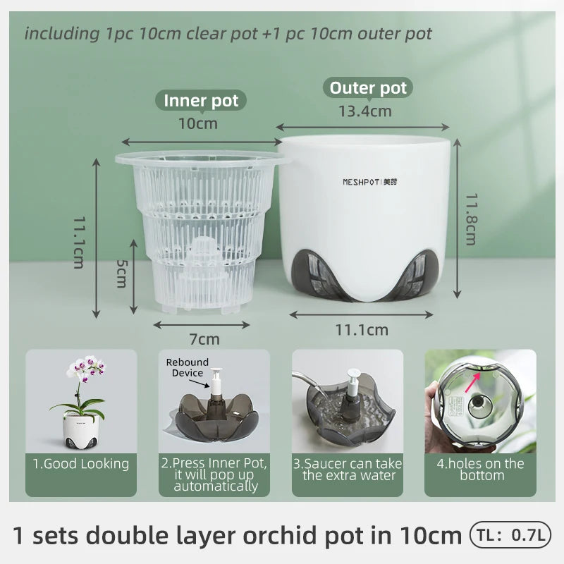 pots orchidées double couche plastique moderne blanc perforations circulations air phalaenopsis anthurium cymbidium dendrobiums