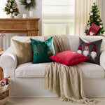 housse coussin brodée rennes noël traditionnelle décorative coton polyester gris beige vert bleu rouge
