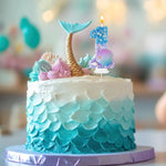 bougies numéraires paillettes sous marine coquillages décoratives anniversaire bleu violet blanc doré