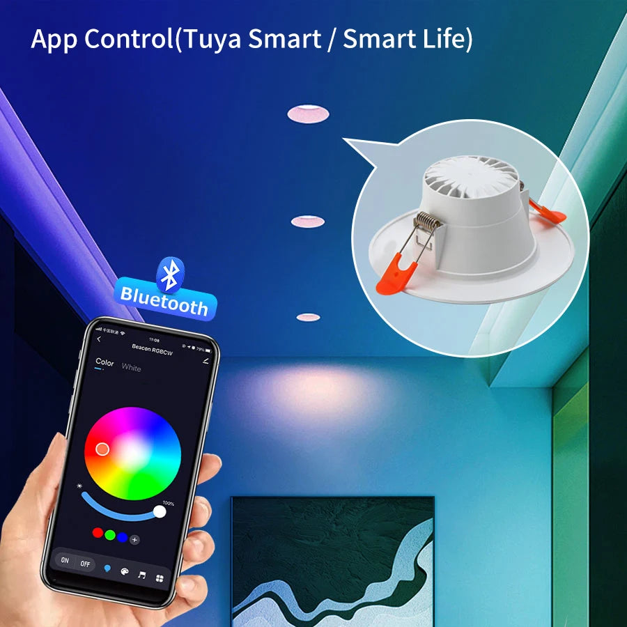 lumière led intelligente spot encastrable blanc multicolore controle bluetooth app moderne minimaliste