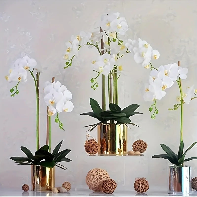 Orchidées artificielles blanc fleurissantes modernes décoration intérieure élégante vase doré maison mariage