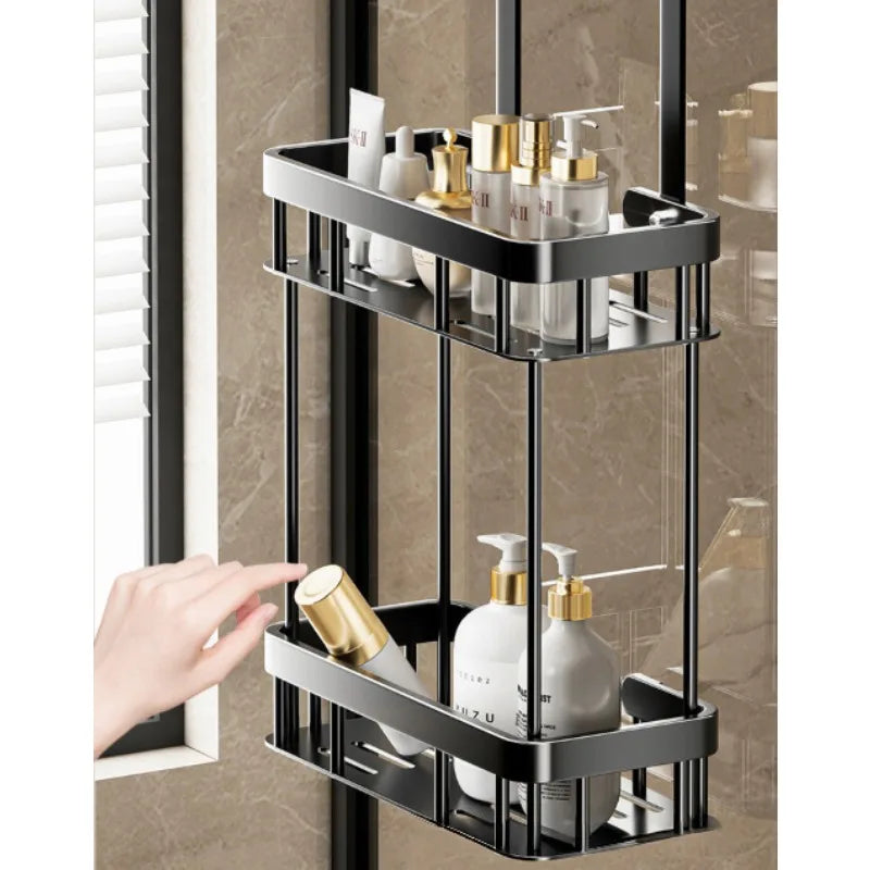 étagère salle bain noire métal moderne crochets tablettes rangement douche