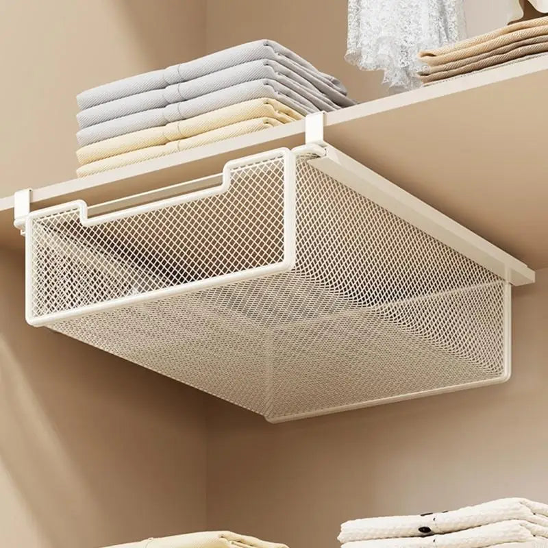panier rangement blanc maille moderne clips tissu plié facile chambre dressing garde robe