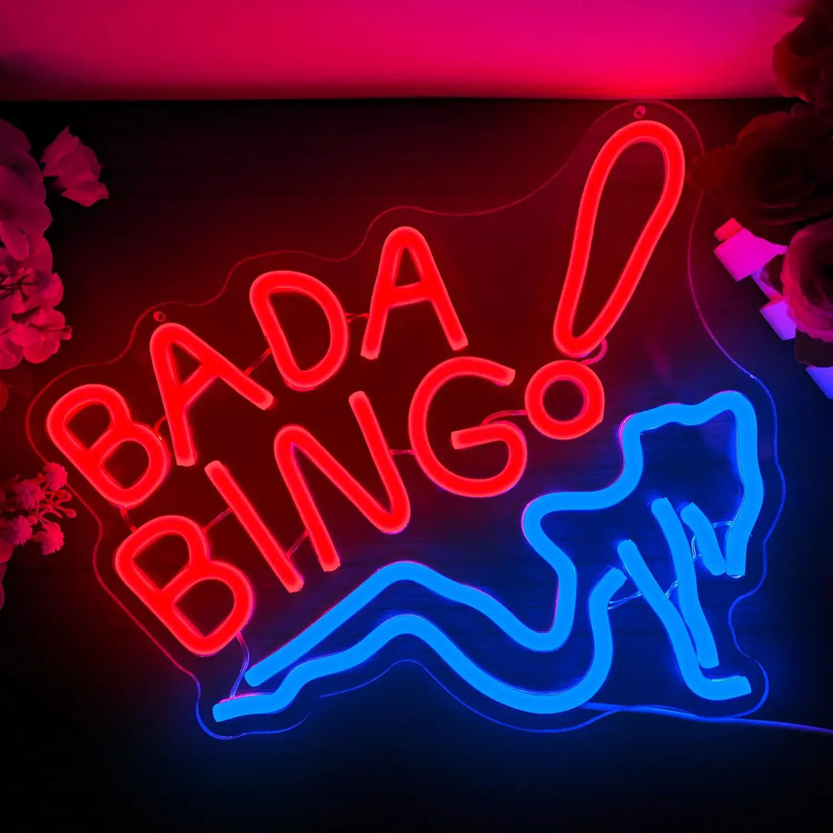 néon lumineux moderne texte bada bing rouge bleu adhésif graphique silicone souple haute qualité
