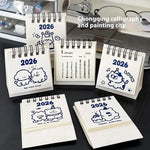 calendrier mini blanc bleu mignon dessins animés anneaux métalliques dates imprimées modernes minimalistes