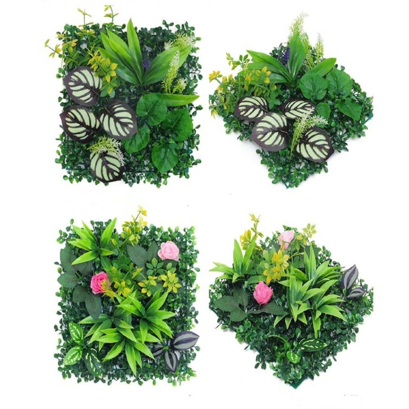 panneau mural plantes artificielles herbe verte fleurs blanches décoration jardin extérieur mur extérieur décoratif