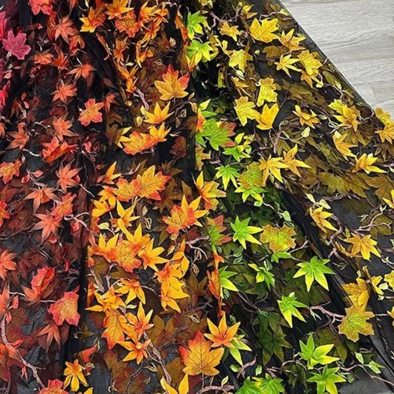 rideau feuilles automne polyester translucide orange jaune vert rouge noir bricolage naturel simple