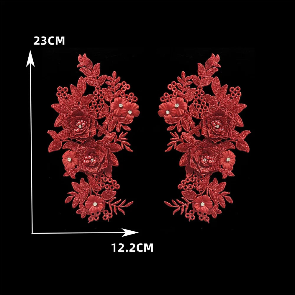 appliques décoratives dentelle broderie florale rouge doré rose noir blanc