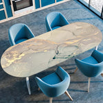 nappe imperméable polyester ovale extensible marbre moderne gris bleu violetextérieur table manger élégante fleur