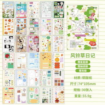 stickers kawaii japonais chats cerisiers ramen papeterie scrapbooking diy mignon vert bleu