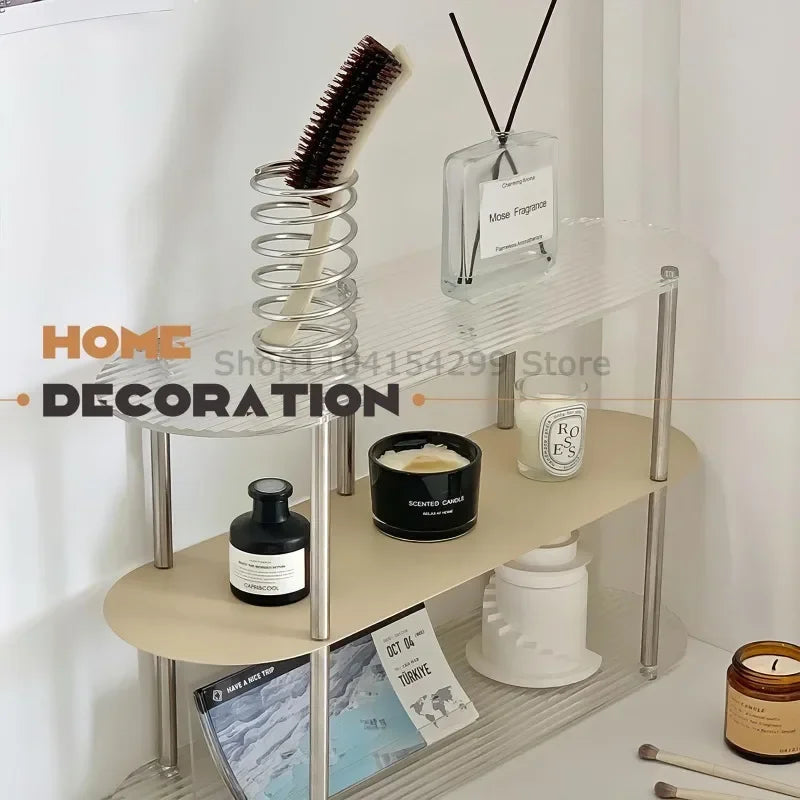 support rangement argenté spirale minimaliste brosse dents brosse cheveux flacon parfum bougie magazine plume