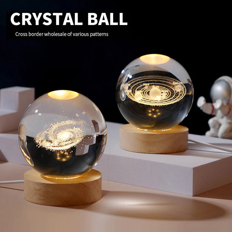 veilleuse boule cristal transparente galaxie système solaire cerf lune moderne décoration chambre enfants lumière